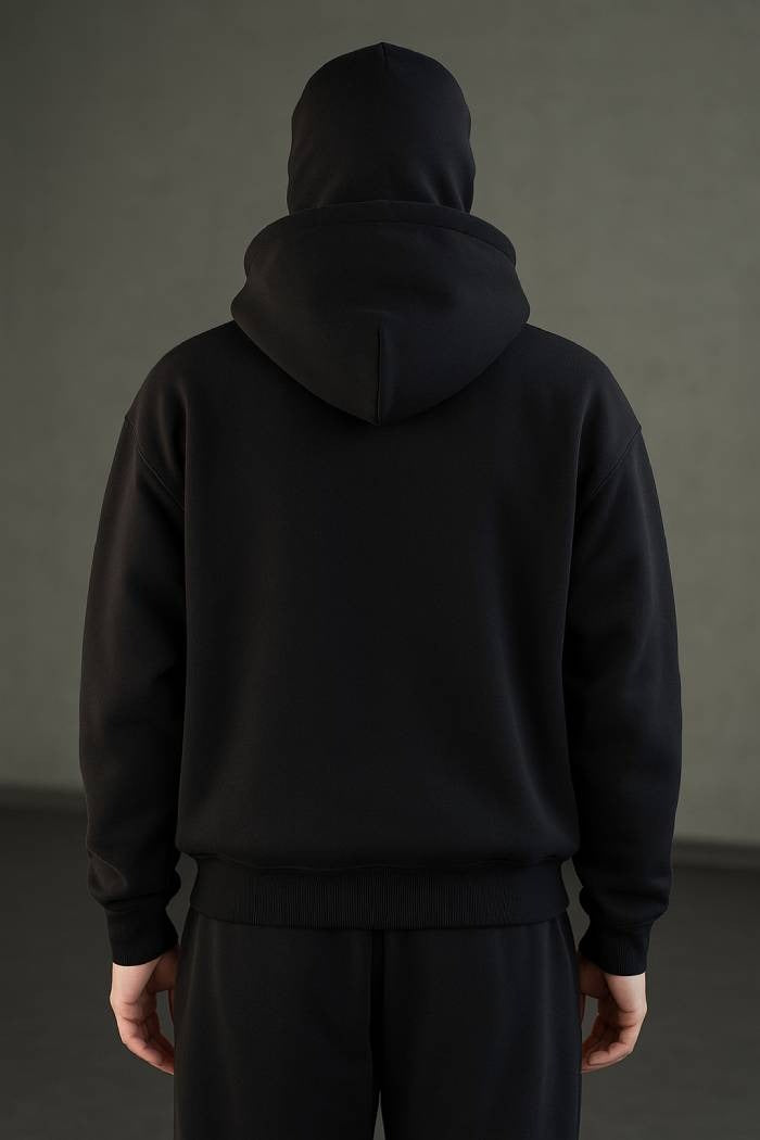 Oversized Black Full-Zip Hoodie – Streetwear Balaclava Style